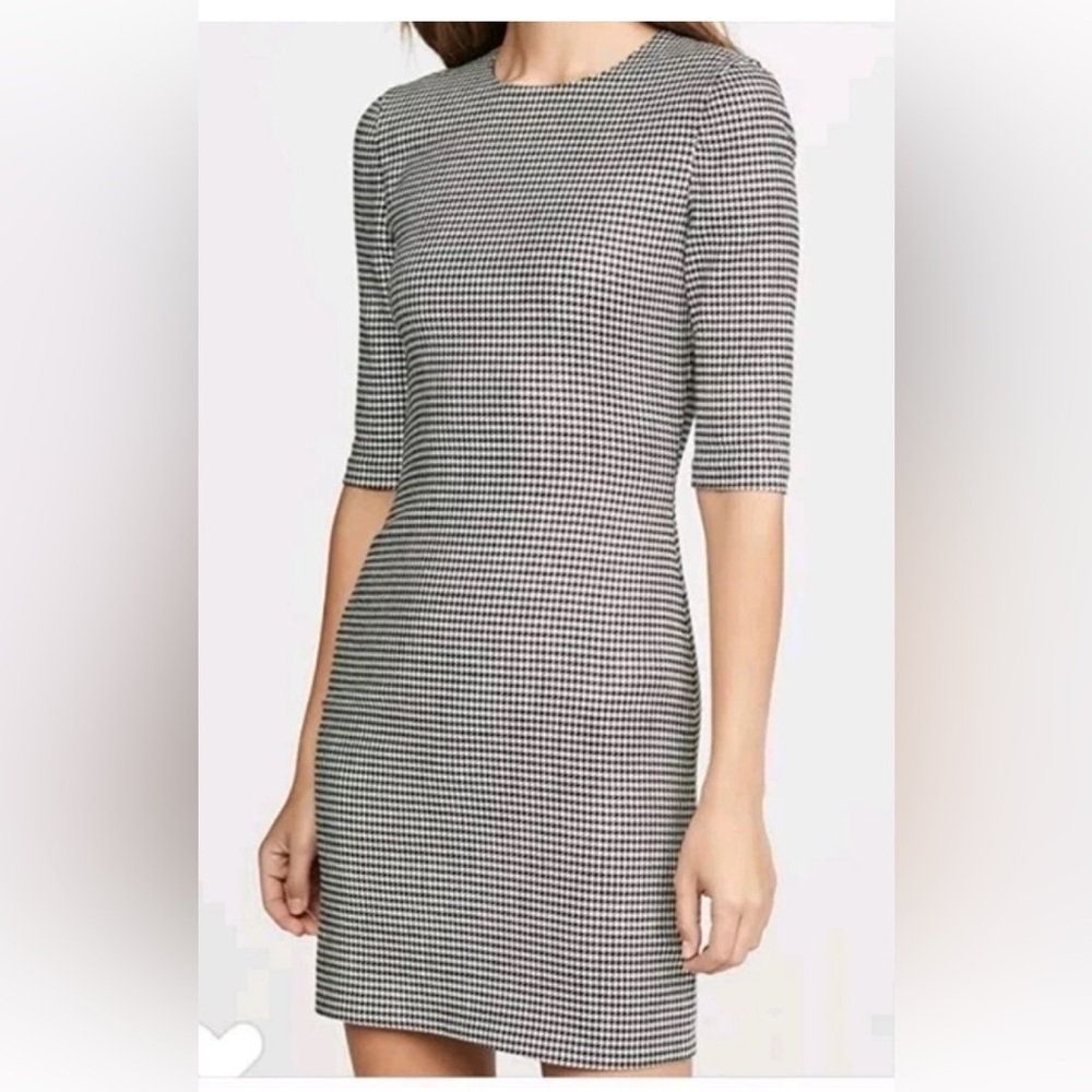 Alice Olivia Classics Houndstooth Sheath Dress Black White 3/4 Sleeve Business 8